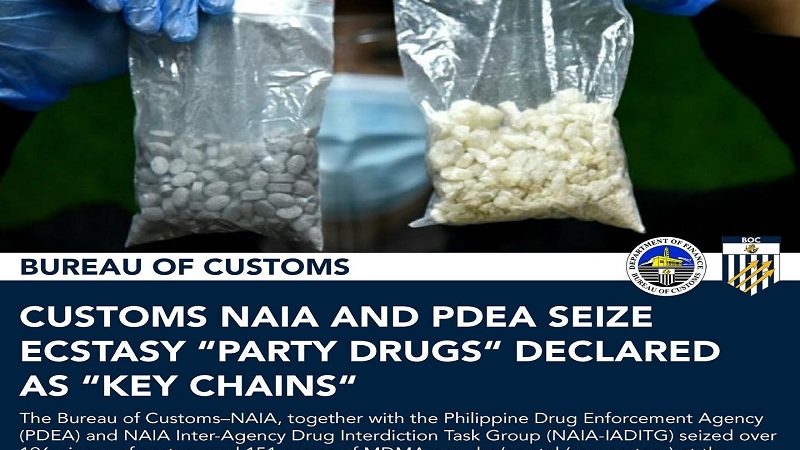 Ecstasy drugs na idineklarang “key chains” nakumpiska ng Customs at PDEA