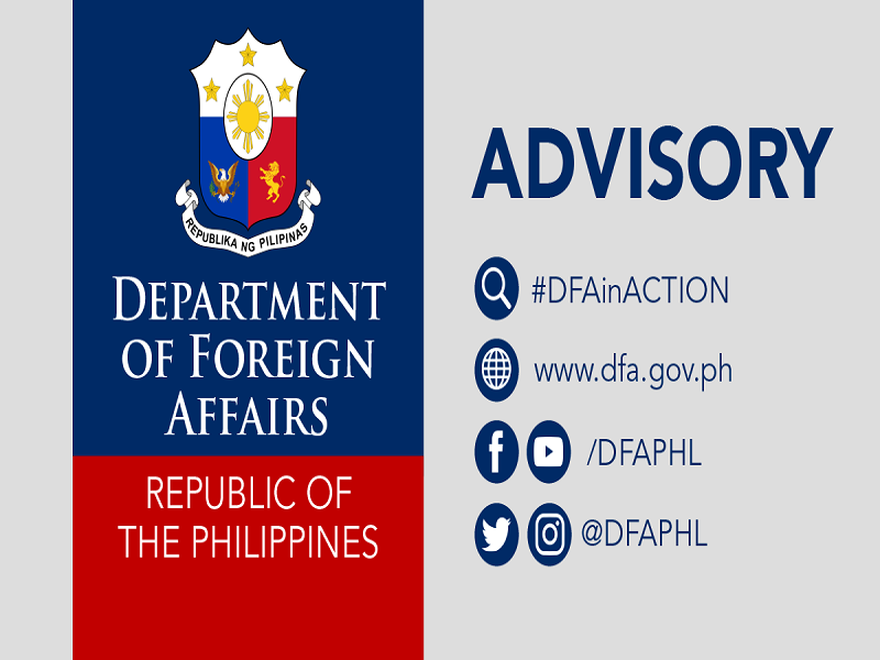  Operasyon ng DFA Consular Offices sa San Pablo, Laguna; Lipa, Batangas; at Legazpi, Albay suspendido ngayong araw