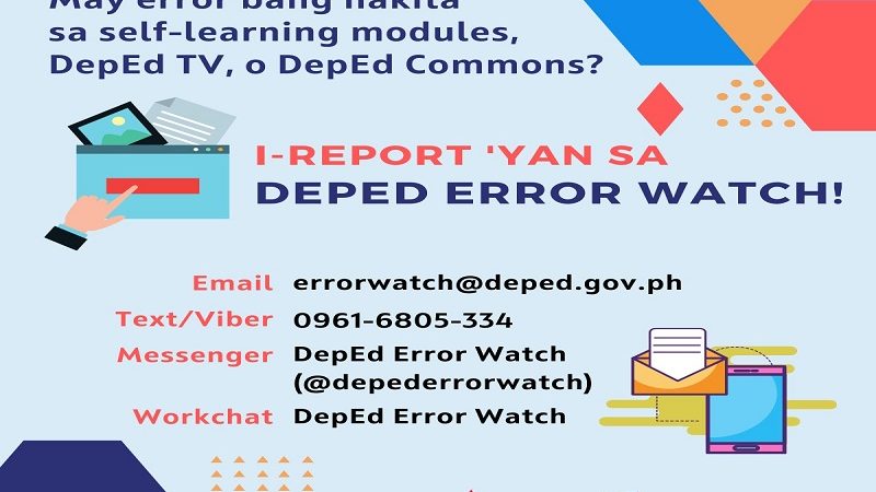 “Error Watch” binuo ng Deped para tumanggap ng sumbong sa mga mali sa modules