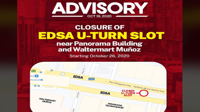 U-turn slot sa EDSA, isasara simula sa Lunes, Oct. 26