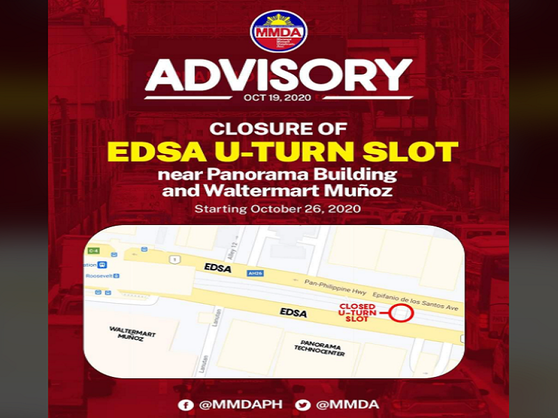 U-turn slot sa EDSA, isasara simula sa Lunes, Oct. 26