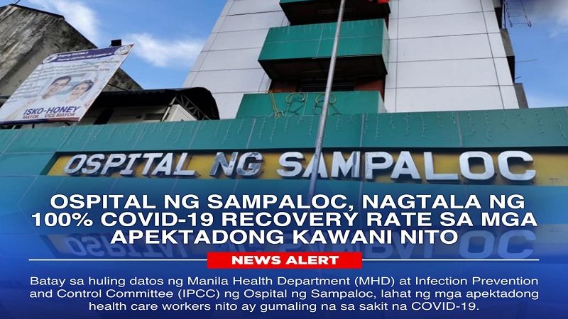 Ospital ng Sampaloc nakapagtala ng 100% recovery rate sa mga healthcare worker na apektado ng COVID-19