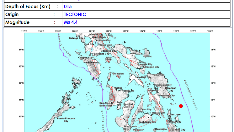 Guiuan, Eastern Samar niyanig ng magnitude 4.4 na lindol