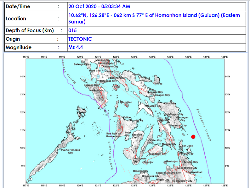 Guiuan, Eastern Samar niyanig ng magnitude 4.4 na lindol