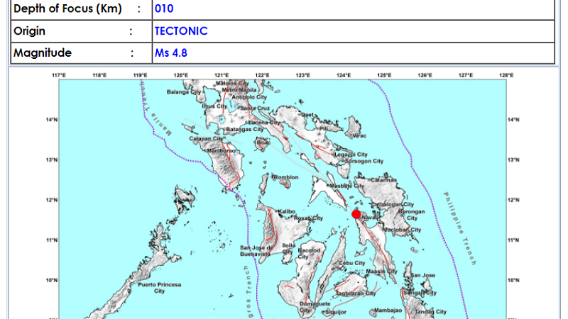 Kawayan, Biliran niyanig ng magnitude 4.8 na lindol