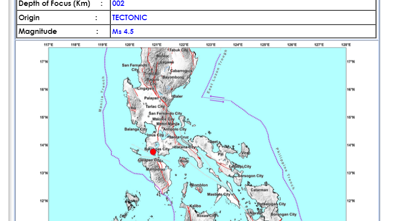 BREAKING: Magnitude 5.0 na lindol tumama sa Batangas; pagyanig naramdaman sa ilang bahagi ng Metro Manila