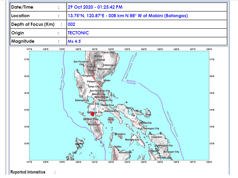 BREAKING: Magnitude 5.0 na lindol tumama sa Batangas; pagyanig naramdaman sa ilang bahagi ng Metro Manila