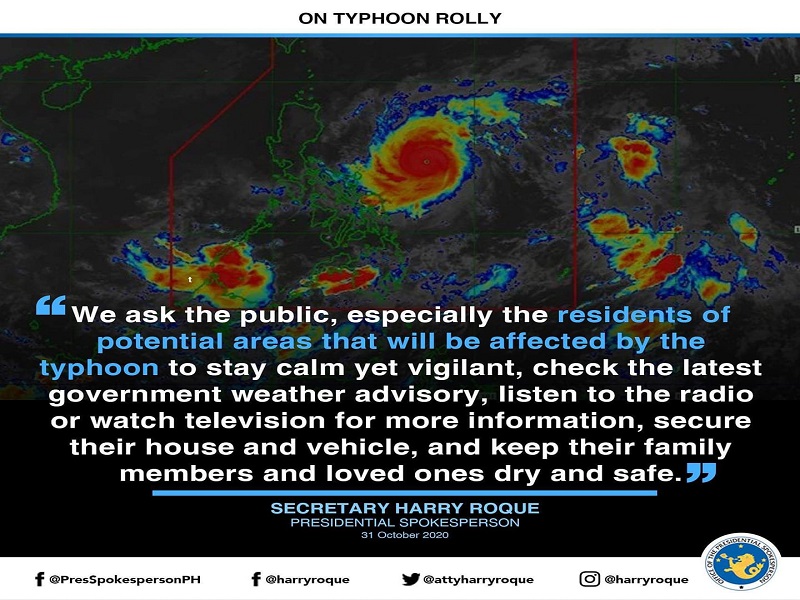 Malakanyang tiniyak ang kahandaan ng mga ahensya ng gobyerno sa pagtama ng Typhoon Rolly