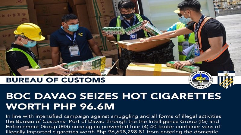 P96.6M na halaga ng smuggled na sigarilyo nakumpiska ng BOC