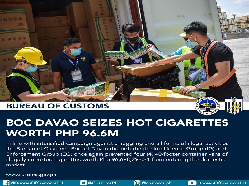 P96.6M na halaga ng smuggled na sigarilyo nakumpiska ng BOC