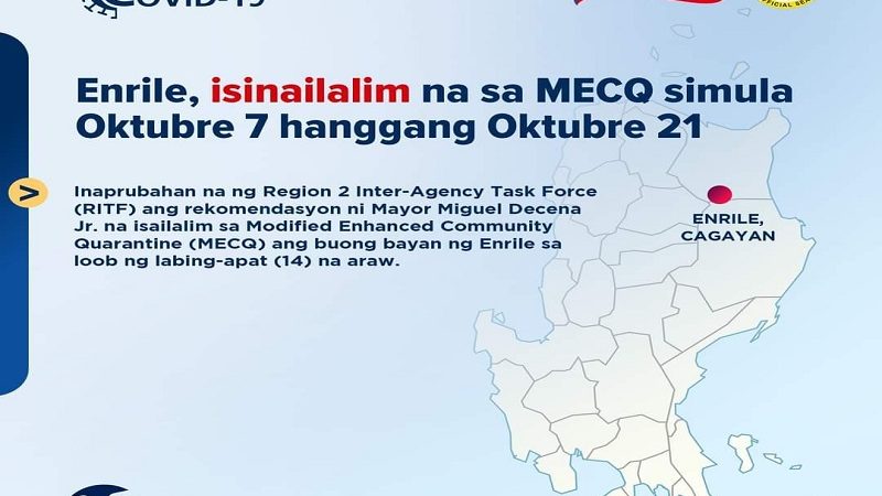 Bayan ng Enrile sa lalawigan ng Cagayan isinailalim sa MECQ
