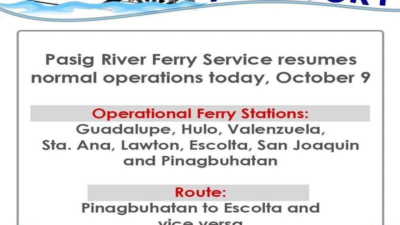 Pasig River Ferry balik-normal na ang operasyon