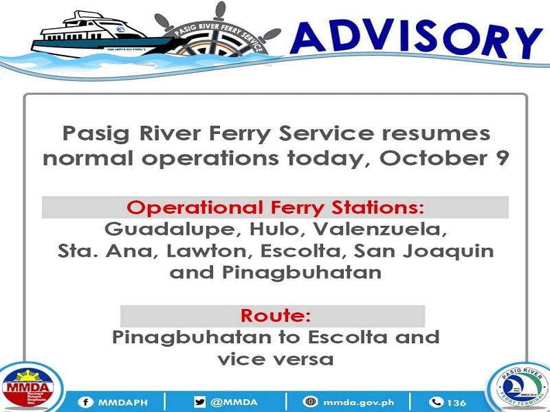 Pasig River Ferry balik-normal na ang operasyon