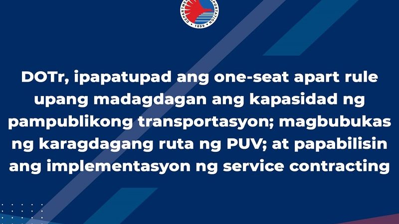 One-seat apart rule sa mga PUV ipatutupad na ng DOTr