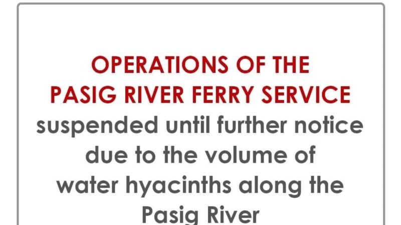 Biyahe ng Pasig River Ferry suspendido