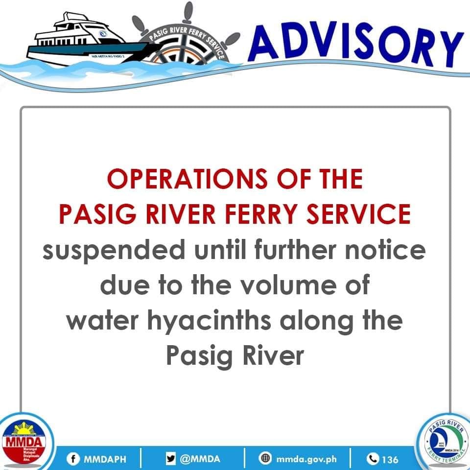 Biyahe ng Pasig River Ferry suspendido