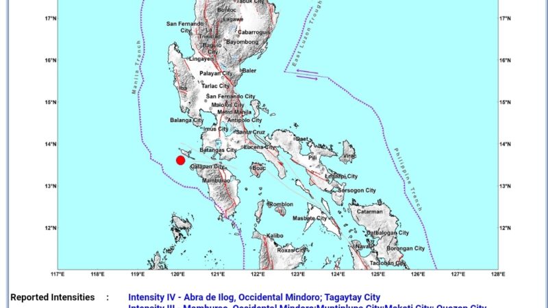 M5.4 na lindol tumama sa Occidental Mindoro; pagyanig naramdaman sa Metro Manila