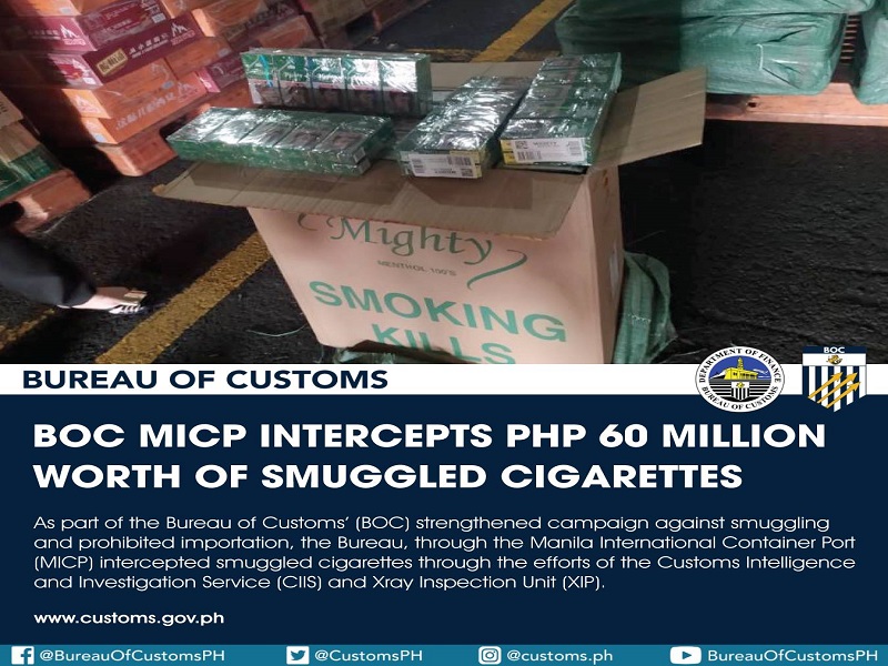 P60M na halaga ng smuggled na sigarilyo nakumpiska ng BOC sa Maynila