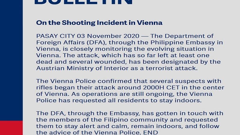 Mga Pinoy sa Vienna ligtas kasunod ng magkakahiwalay na pag-atake