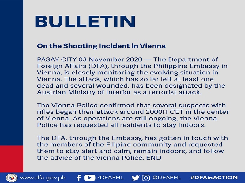 Mga Pinoy sa Vienna ligtas kasunod ng magkakahiwalay na pag-atake