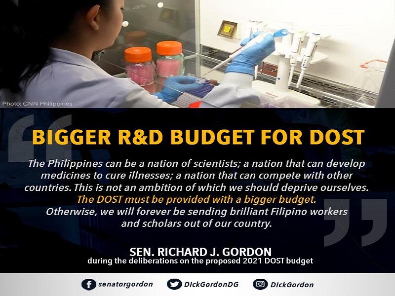 Mas mataas na budget para sa DOST inihirit ni Sen. Gordon