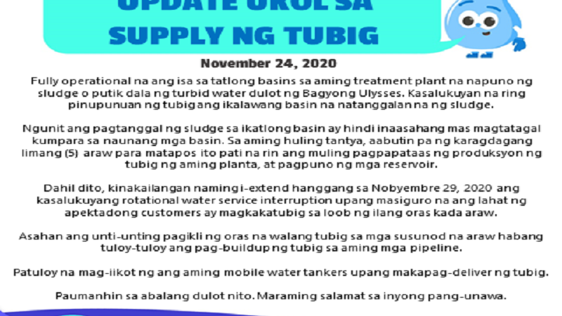 Daily rotational service interruption ng Maynilad, pinalawig pa hanggang Nov. 29