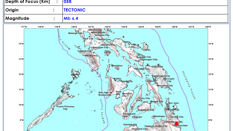 BREAKING: Magnitude 6.4 na lindol tumama sa San Agustin, Surigao del Sur