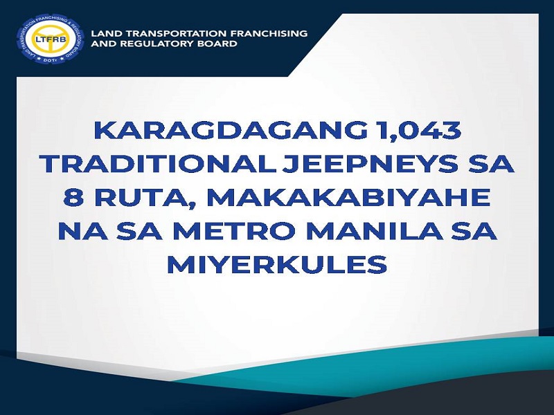 Dagdag na 1,043 na tradisyunal na mga jeep pwede nang bumiyahe sa Metro Manila simula bukas, Nov. 18