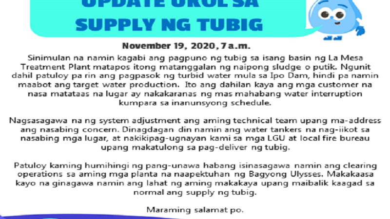 Isa sa treatment basin ng Maynilad naalisan na ng putik