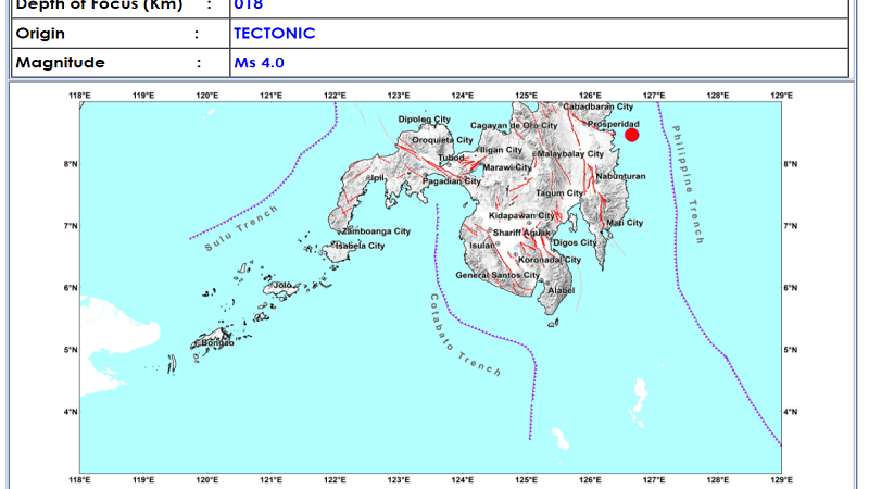 Hinatuan, Surigao del Sur niyanig ng magnitude 4.0 na lindol