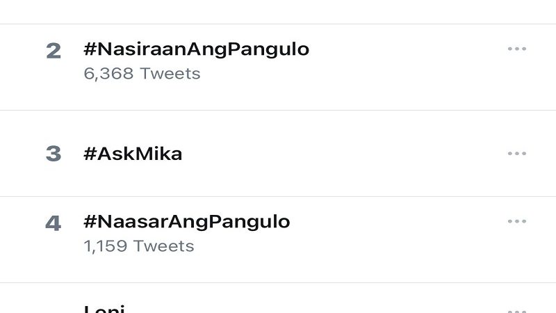 Hashtags #NaasarAngPangulo at #NasiraanAngPangulo trending sa Twitter