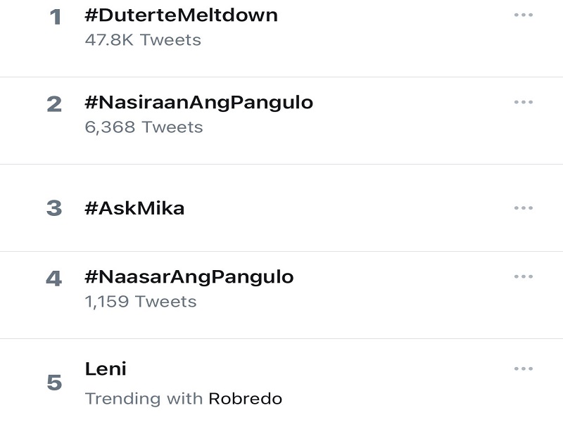 Hashtags #NaasarAngPangulo at #NasiraanAngPangulo trending sa Twitter