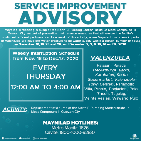 Maraming Maynilad customers sa Metro Manila at Bulacan ilang araw na mawawalan ng suplay ng tubig