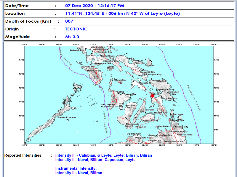 Leyte, Leyte niyanig ng magnitude 3.0 na lindol