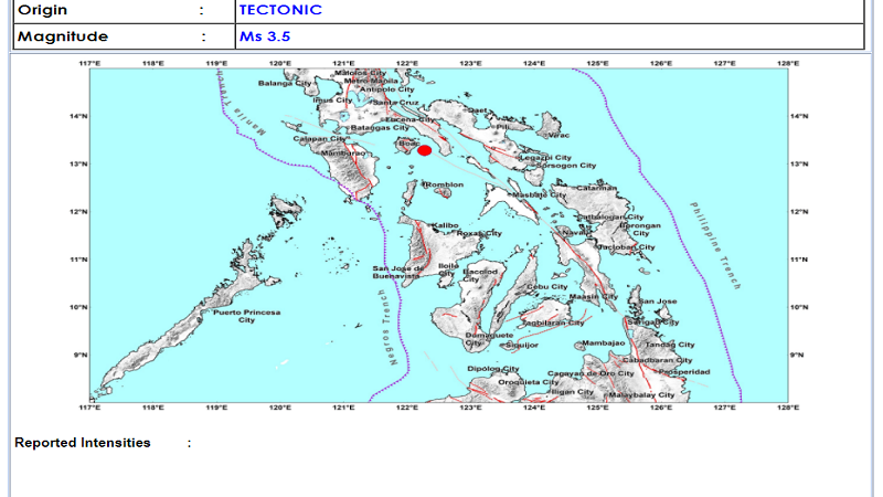 Magnitude 3.5 na lindol naitala sa San Francisco, Quezon