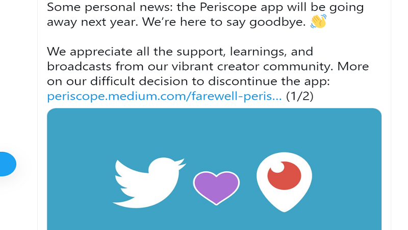 Live-streaming app ng Twitter na Periscope isasara na sa susunod na taon