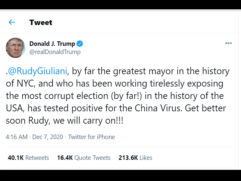 Abogado ni US Pres. Donald Trump na si Rudy Giuliani nagpositibo sa COVID-19