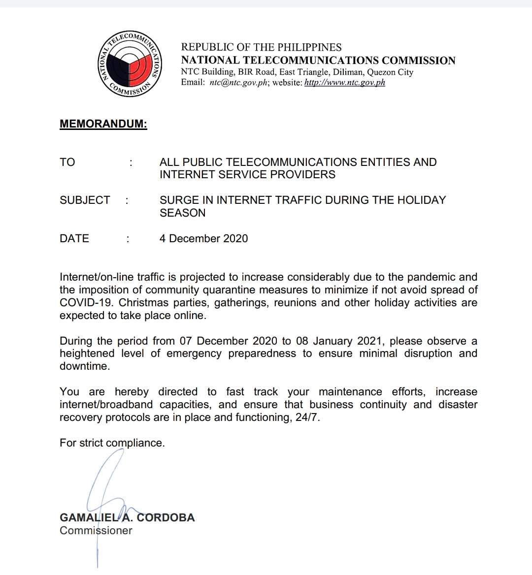 NTC sa  Telcos: Paghandaan ang pagtaas ng demand ng network ngayong holiday season