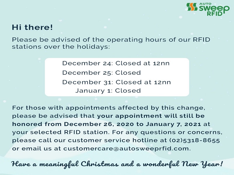 RFID stations sa SMC Tollways sarado sa Pasko at Bagong Taon