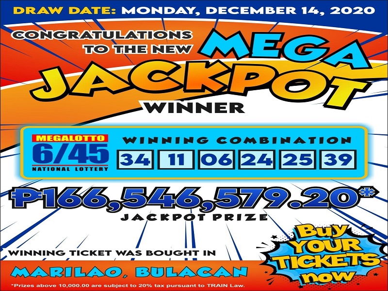 Bettor mula Malolos, Bulacan wagi ng P166M na jackpot sa lotto