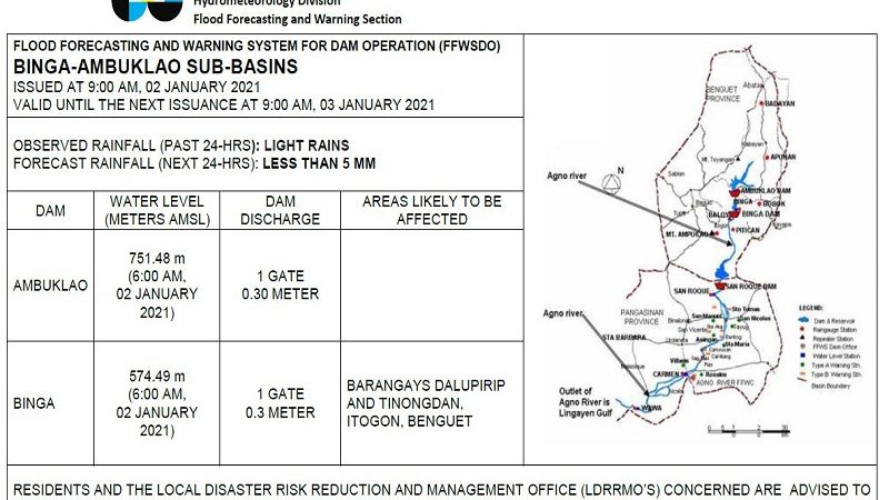 Ambuklao Dam at Binga Dam nagpapakawala ng tubig