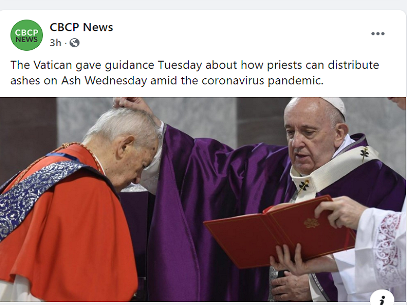 Guidelines para sa paggunita ng Ash Wednesday inilabas na ng Vatican