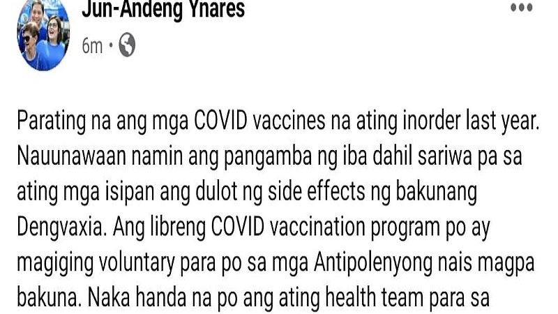 Antipolo City LGU nag-order na din ng COVID-19 vaccine; bakuna libre para sa mga residente