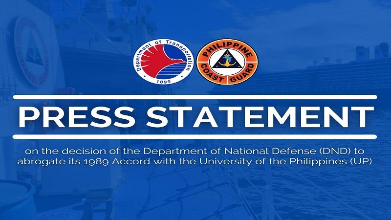 Pagpapawalang bisa sa DND-UP Accord suportado ng Coast Guard