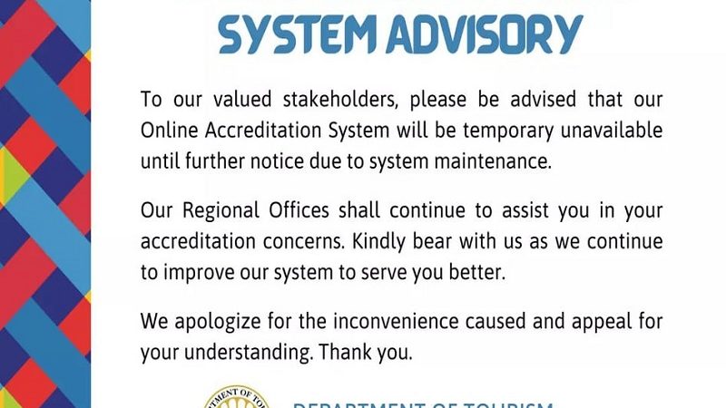 Online Accreditation System ng DOT sumasailalim sa maintenance