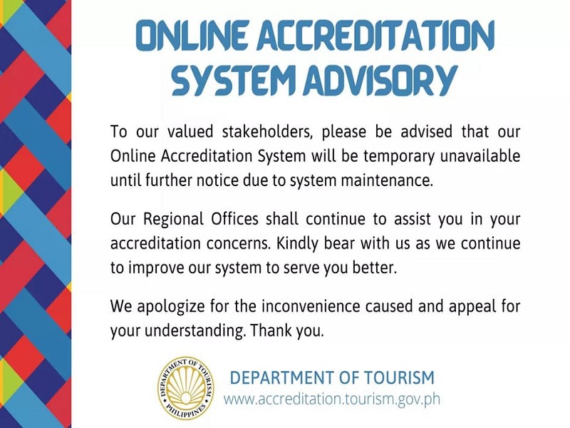 Online Accreditation System ng DOT sumasailalim sa maintenance