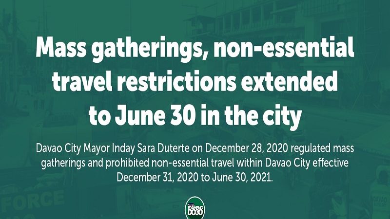 Pagbabawal sa mass gathering at non-essential travel sa Davao City pinalawig hanggang June 30