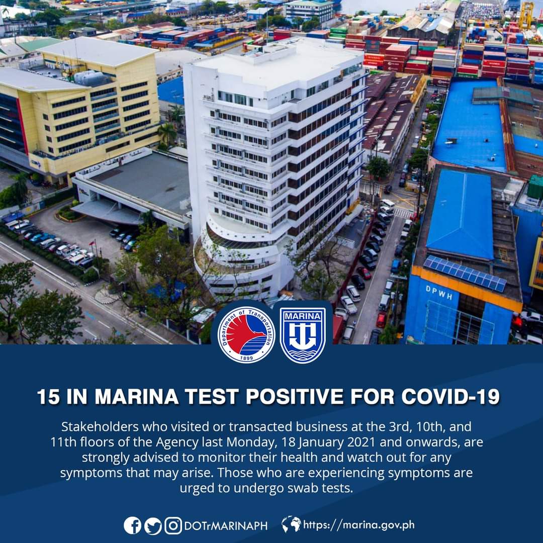 15 staff ng MARINA Central Office nagpositibo COVID-19