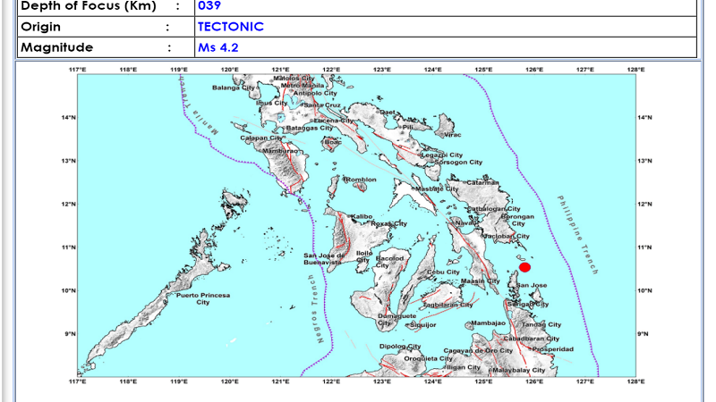 Guiuan, Eastern Samar niyanig ng magnitude 4.2 na lindol