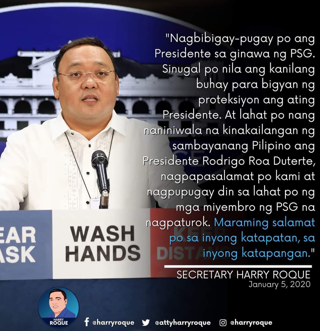 Roque: Nagpapasalamat kami at nagpupugay sa lahat ng mga miyembro ng PSG na nagpaturok